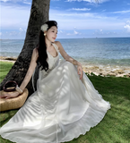 Elegant V-neck Design Beige Chiffon A-Line Beach Holiday Halter Dress HZ1024