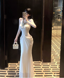 Elegant Beading Design Beige A-Line Long Banquet Halter Dress HZ1024