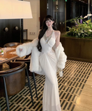 Elegant Beading Design Beige A-Line Long Banquet Halter Dress HZ1024