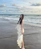 Fashion Irregular Ruffled Dress Hem Design A-line Sleeveless Spaghetti Strap Dress HZ1024