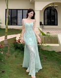 Simple Elegant Floral Lace Design A-line Spaghetti Strap Dress HZ1024