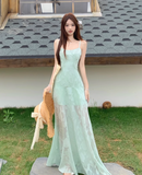 Simple Elegant Floral Lace Design A-line Spaghetti Strap Dress HZ1024