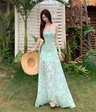 Simple Elegant Floral Lace Design A-line Spaghetti Strap Dress HZ1024