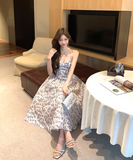 New Fashion Floral Design Long A-line Strapless Dress HZ1024