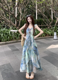 New Fashion Irregular Ruffled Dress Hem Design Beach Holiday A-line Sleeveless Floral Dress HZ1024