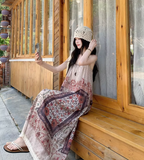 New Fashion Bohemian-style Print Design A-line Sleeveless Spaghetti Strap Dress HZ1024