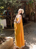 Simple Fashion Yellow Loose-fitting Design Beach Holiday A-line Long Spaghetti Strap Dress HZ1024
