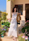 New Fashion White Tiered Dress Design A-line Beach Holiday Spaghetti Strap Dress HZ1024