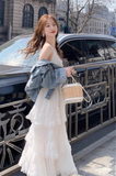 New Fashion White Tiered Dress Design A-line Beach Holiday Spaghetti Strap Dress HZ1024