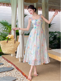 New Fashion Floral Design Elegant A-line Spaghetti Strap Dress HZ1024
