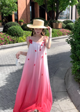 New Fashion Gradient Pink Design Beach Holiday A-line Spaghetti Strap Dress HZ1024
