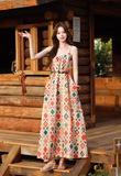 Vintage Fashion Floral Print Design Beach Holiday A-line with Belt Spaghetti Strap Dress HZ1024