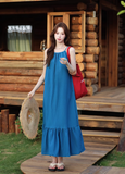 New Fashion Blue Simple Design Beach Holiday A-line with Belt Spaghetti Strap Dress HZ1024