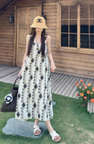 New Fashion Floral Loose-fitting Design Beach Holiday A-line Spaghetti Strap Dress HZ1024