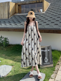 New Fashion Floral Loose-fitting Design Beach Holiday A-line Spaghetti Strap Dress HZ1024