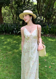 Retro Fashion Floral Design Beach Holiday A-line Spaghetti Strap Dress HZ1024