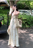 Retro Fashion Floral Design Beach Holiday A-line Spaghetti Strap Dress HZ1024