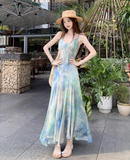 Simple Fashion Floral Design A-line Beach Holiday Spaghetti Strap Dress HZ1024