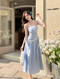 New Fashion Blue Stripe Design A-line Lace Spaghetti Strap Dress HZ1024