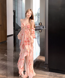 Fashion Pink Off-the-shoulder Design A-line Floral Dress HZ1024