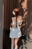 New Fashion Light Blue Floral Design A-line Sleeveless Short Floral Dress HZ1024