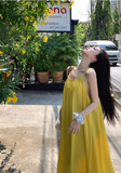 New Fashion Yellow Loose-fitting Design A-line Spaghetti Strap Dress HZ1024