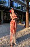 New Fashion Floral Print Design A-line Floor-length Sleeveless Strapless Dress HZ1024