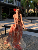 New Fashion Floral Print Design A-line Floor-length Sleeveless Strapless Dress HZ1024