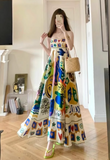 New Fashion Colorful Print Design Beach Holiday Spaghetti Strap Dress HZ1024