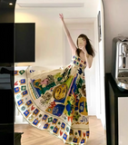 New Fashion Colorful Print Design Beach Holiday Spaghetti Strap Dress HZ1024