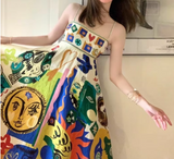 New Fashion Colorful Print Design Beach Holiday Spaghetti Strap Dress HZ1024