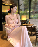 New Fashion Pearl Sequined Design A-line Sleeveless Beach Holiday Halter Dress HZ1024