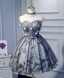 Elegant Gray 3D Flowers Design A-line Mesh Strapless Short Homecoming Dress HZ1024