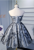 Elegant Gray 3D Flowers Design A-line Mesh Strapless Short Homecoming Dress HZ1024