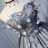 Elegant Gray 3D Flowers Design A-line Mesh Strapless Short Homecoming Dress HZ1024