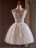 Elegant Beige Embroidery Beaded Design A-line Spaghetti Strap Short Homecoming Dress HZ1024