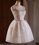 Elegant Beige Embroidery Beaded Design A-line Spaghetti Strap Short Homecoming Dress HZ1024