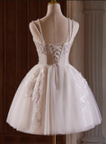 Elegant Beige Embroidery Beaded Design A-line Spaghetti Strap Short Homecoming Dress HZ1024