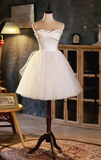 Elegant White Simple Design Satin Mesh Sleeveless Strapless Homecoming Dress HZ1024