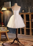 Elegant White Simple Design Satin Mesh Sleeveless Strapless Homecoming Dress HZ1024