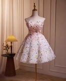 Charming Floral Embroidery Sequined Design Sleeveless Strapless Homecoming Dress HZ1024