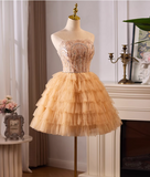 Charming Champagne Sequined Design Sleeveless Strapless Homecoming Dress HZ1024