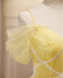 Charming Yellow Beaded Design Mesh Spaghetti Strap Homecoming Dress HZ1024