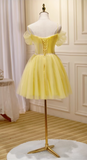 Charming Yellow Beaded Design Mesh Spaghetti Strap Homecoming Dress HZ1024