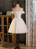 Charming Champagne Lace-edg Design Mesh Corest Strapless Homecoming Dress HZ1024
