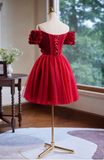 Charming Red 3D Flowers Design Mesh Off-the-shoulder Strapless Homecoming Dress HZ1024