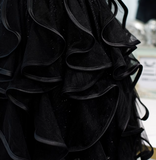 Charming Black Beaded Design Elegant Mesh Spaghetti Strap Tiered Homecoming Dress HZ1024