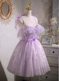 New Fashion Purple Waistline Design Elegant Mesh Spaghetti Strap Homecoming Dress HZ1024