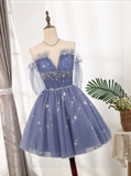 Fashion Violet Sequined Design Elegant Mesh V-neck Sleeveless Strapless Homecoming Dress HZ1024