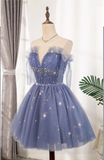 Fashion Violet Sequined Design Elegant Mesh V-neck Sleeveless Strapless Homecoming Dress HZ1024